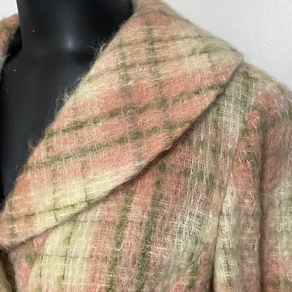 Unbranded Plaid Wool Coat in Cream Pink Olive Size Medium - Picture 5 of 6